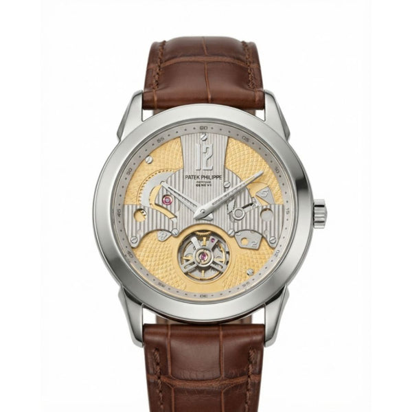 Patek Phillipe Peacock Witness Tourbillon Silver Yellow Dial