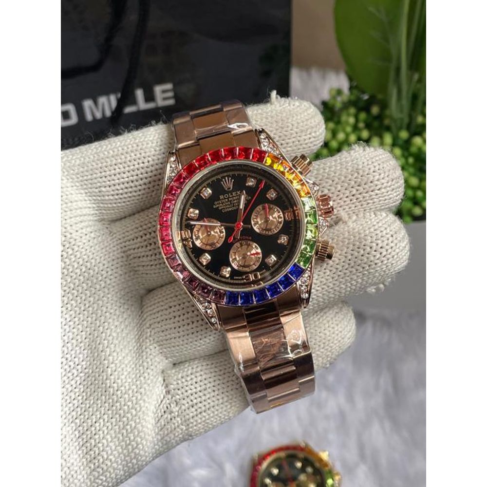 ROLLEX Rainbow Rose Gold Black Dial AT235