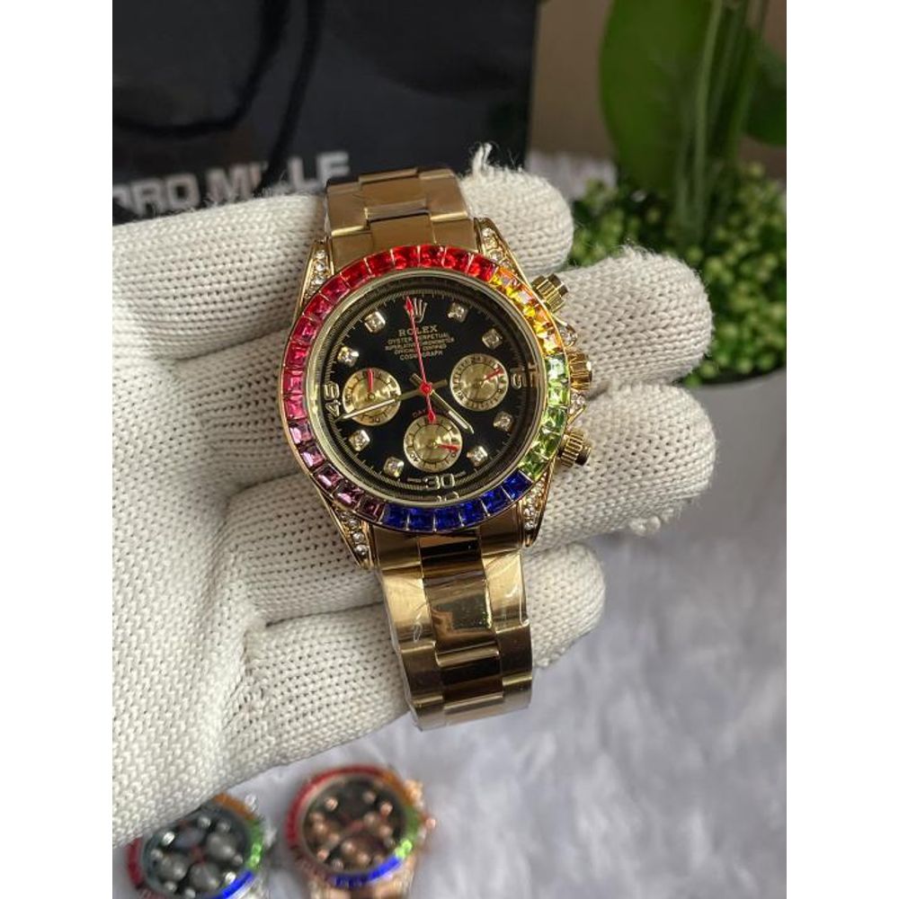 ROLLEX RAINBOW GOLD BLACK DIAL AT235