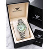 EMPORIO ArrWa%! WOMEN SILVER GREEN ROUND DIAMOND DIAL AT347