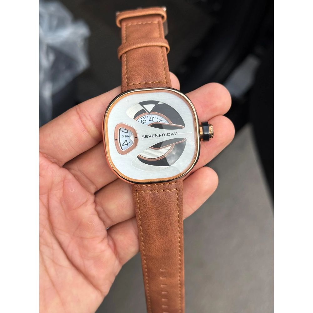 Seven Friday ME Series Leather Rose White Dial Tan Belt
