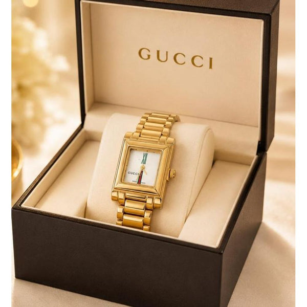 GuchiWomen Square G Frame Gold White