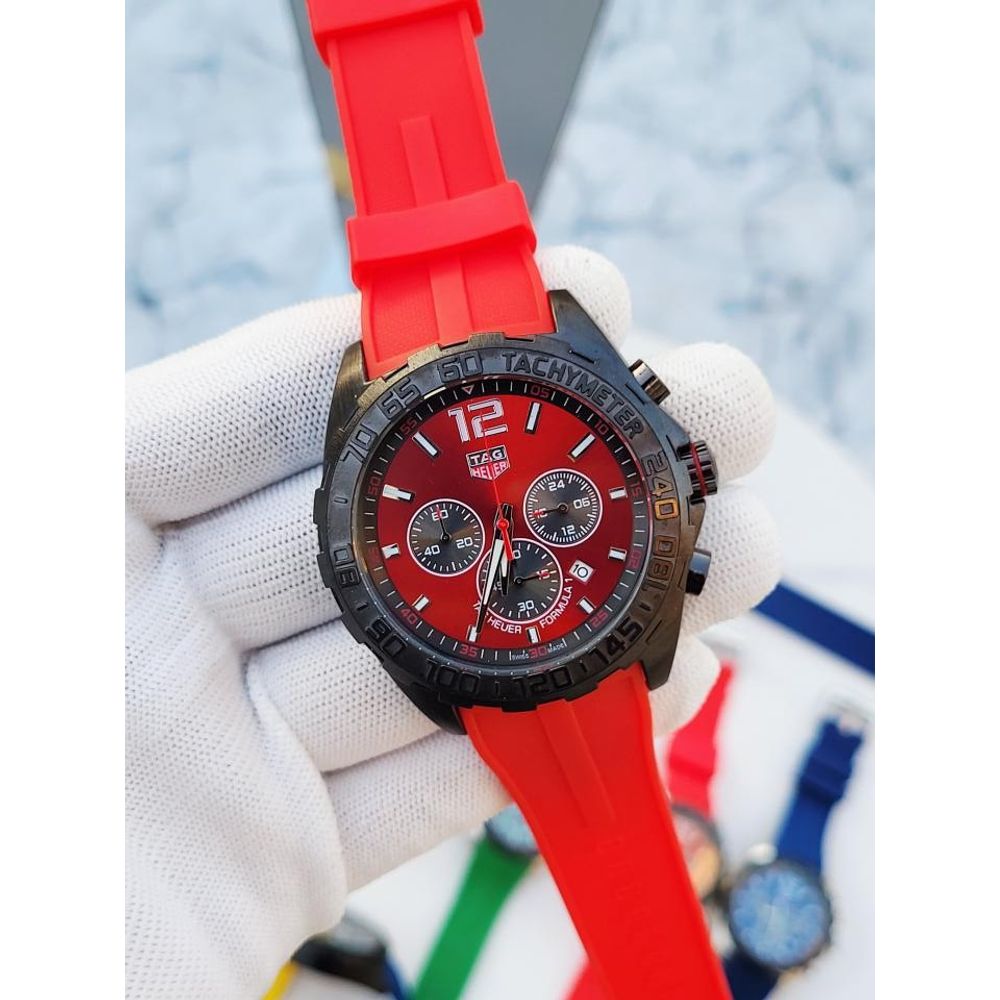 SALEAT Tag Huer FORMULA 1 CHRONOGRPH BLACK RED SILICON BELT AT362