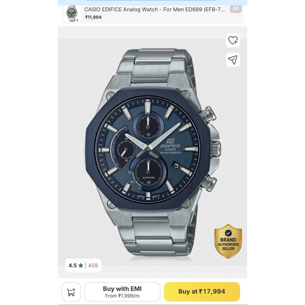 Casio Edifice Blue EFS-S570 Premium Chronograph Watch