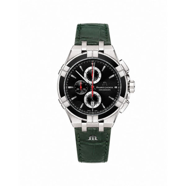 Maurice Lacroix Aikon Chronograph Green Leather Strap Black Dial (420)