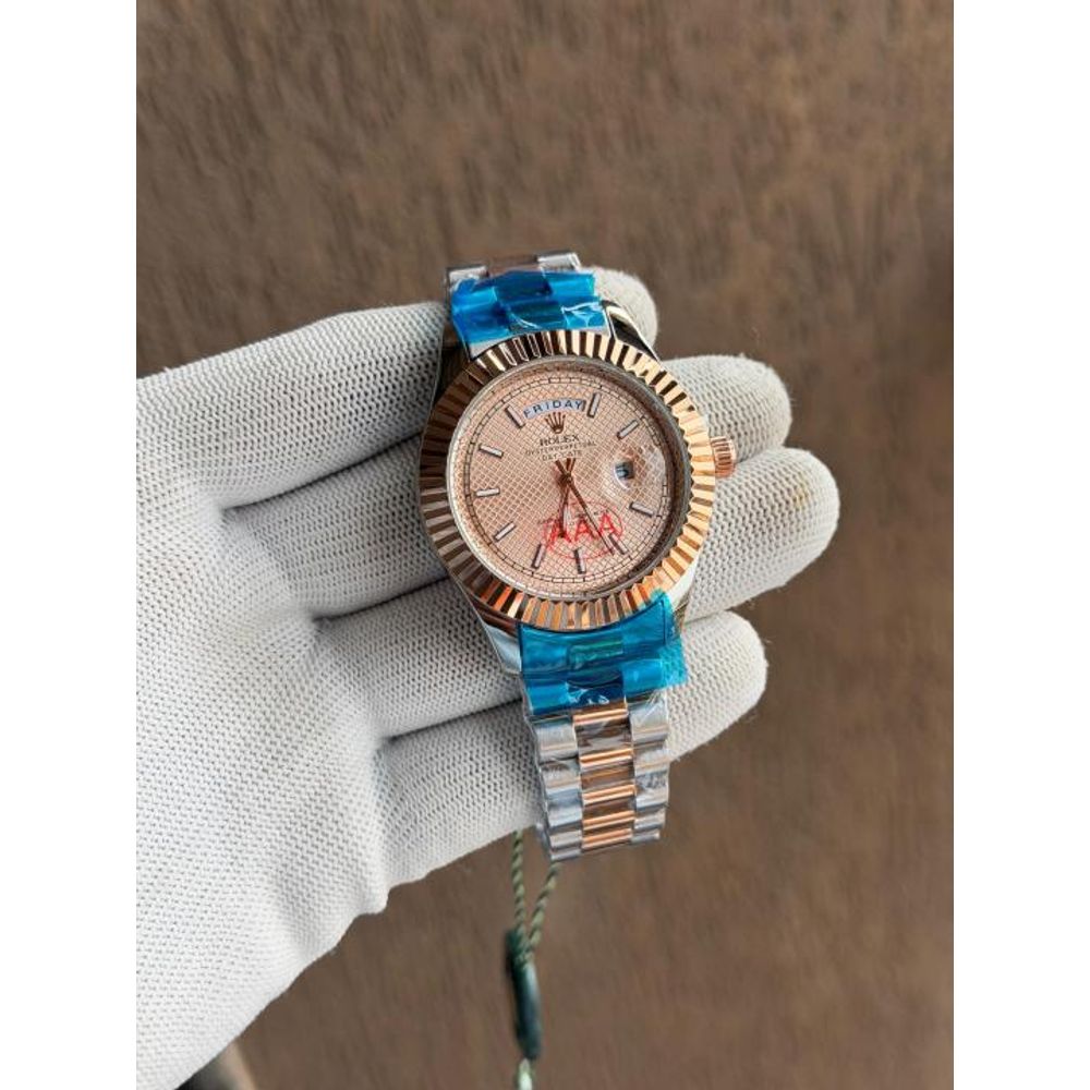 ROLLEX DAYDATE RG TWOTONE PINK TEXTURE DIAL AT299