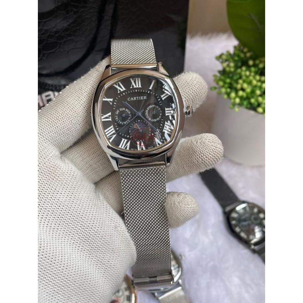 Cartiar Sun Moon Silver Black Dial Mesh Strap AT441