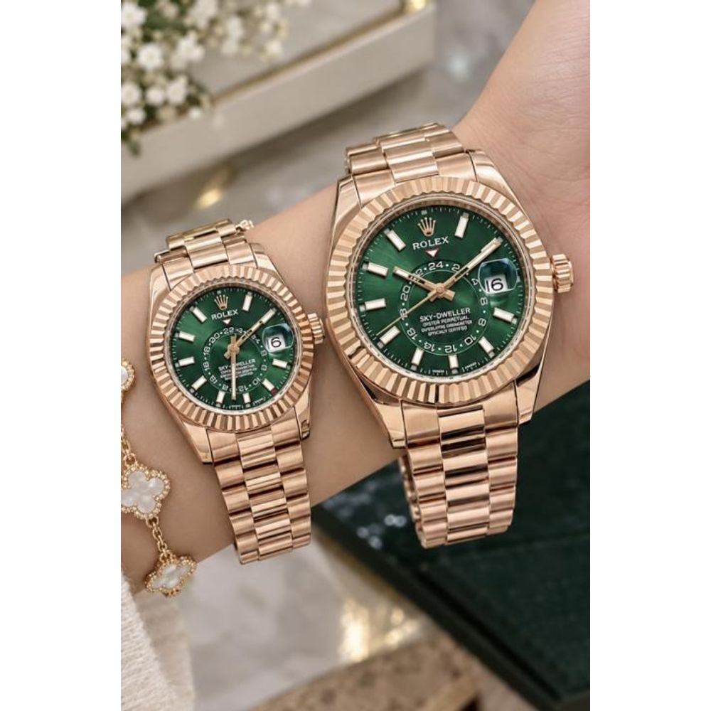 Rollex_Couple_Sky_Dweller_Rosegold_Green