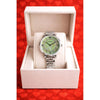 EMPORIO ARRWA%! WOMEN SILVER GREEN ROUND DIAMOND DIAL AT347