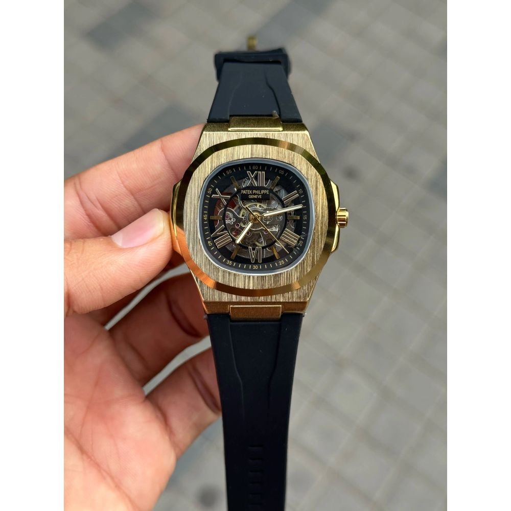 Patek Phillip e Nautilus Skeleton Silicone Gold Black