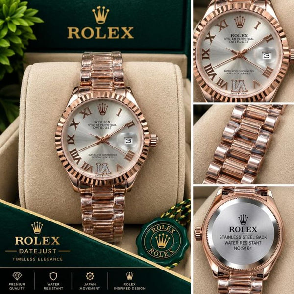 Roleex Women Oyster Perpetual Date Just Rosegold White