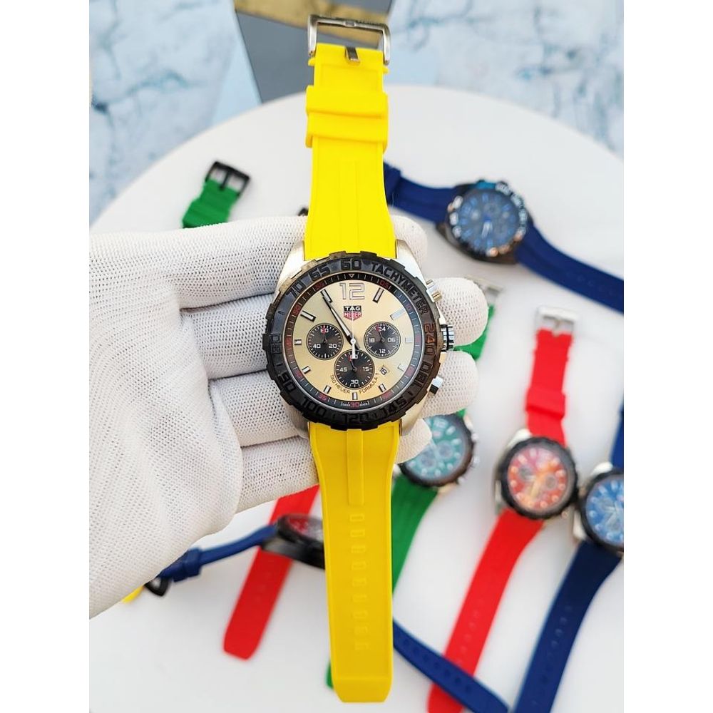 SALEAT Tag Huer FORMULA 1 CHRONOGRPH SILVER YELLOW SILICON BELT AT362