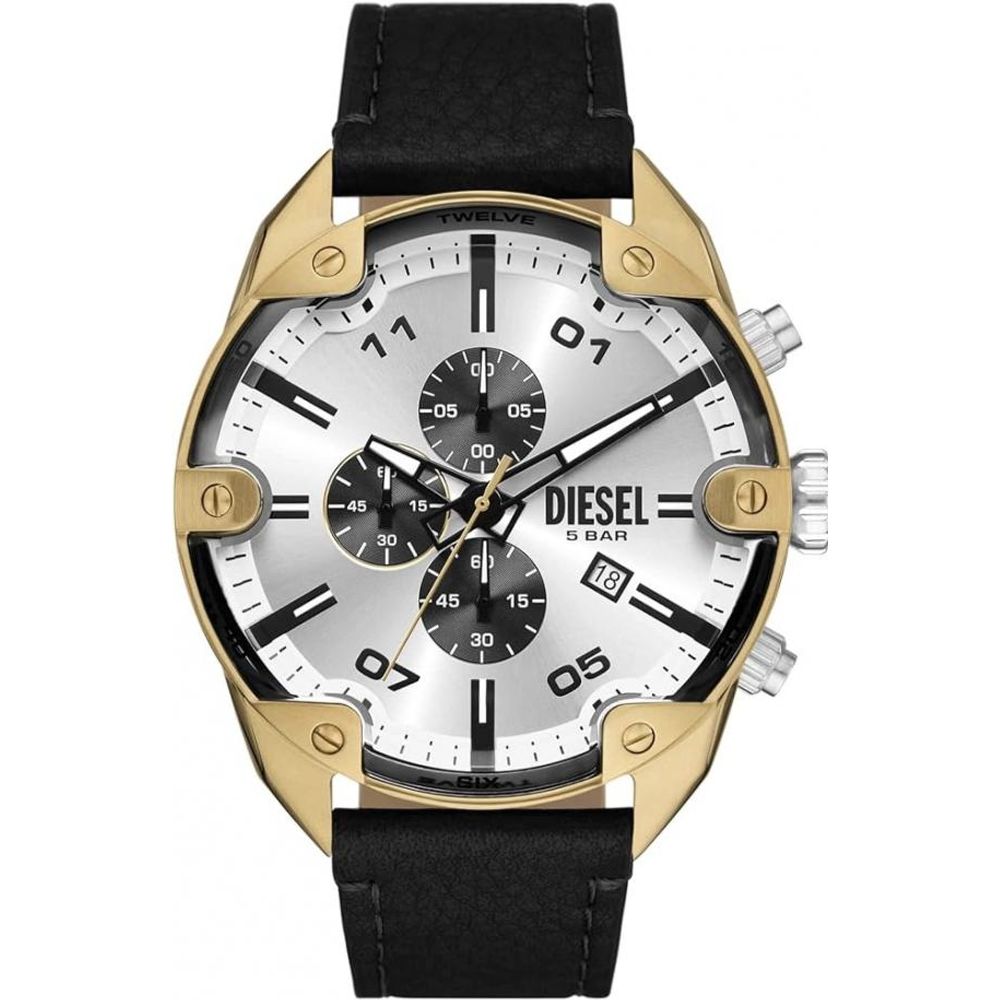 Diesal Black Spiked Chronograph Black Leather Watch