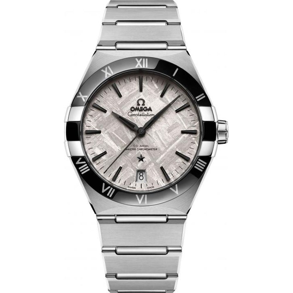 Omegha Constellation 41 mm Meteorite Watch silver white design