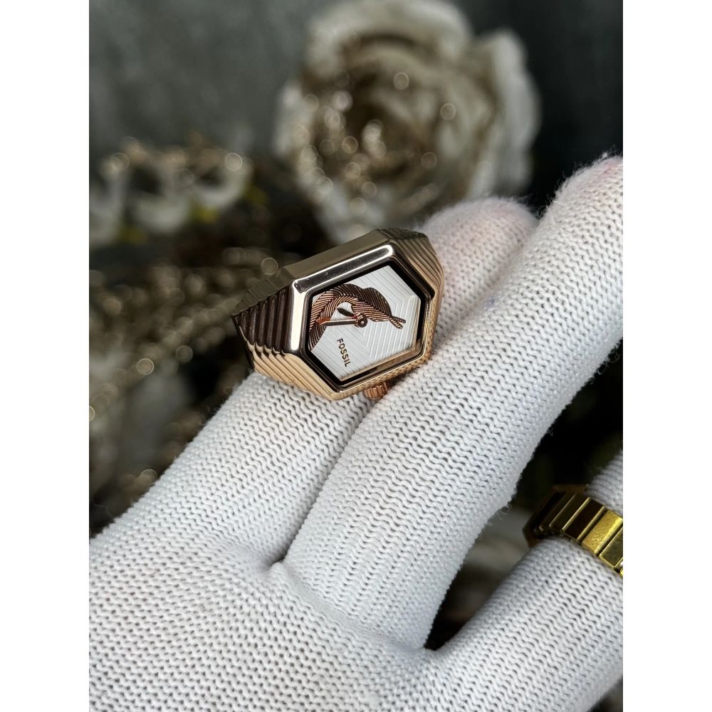 Fossi l Serpentine RoseGold White Ring Analog Watch