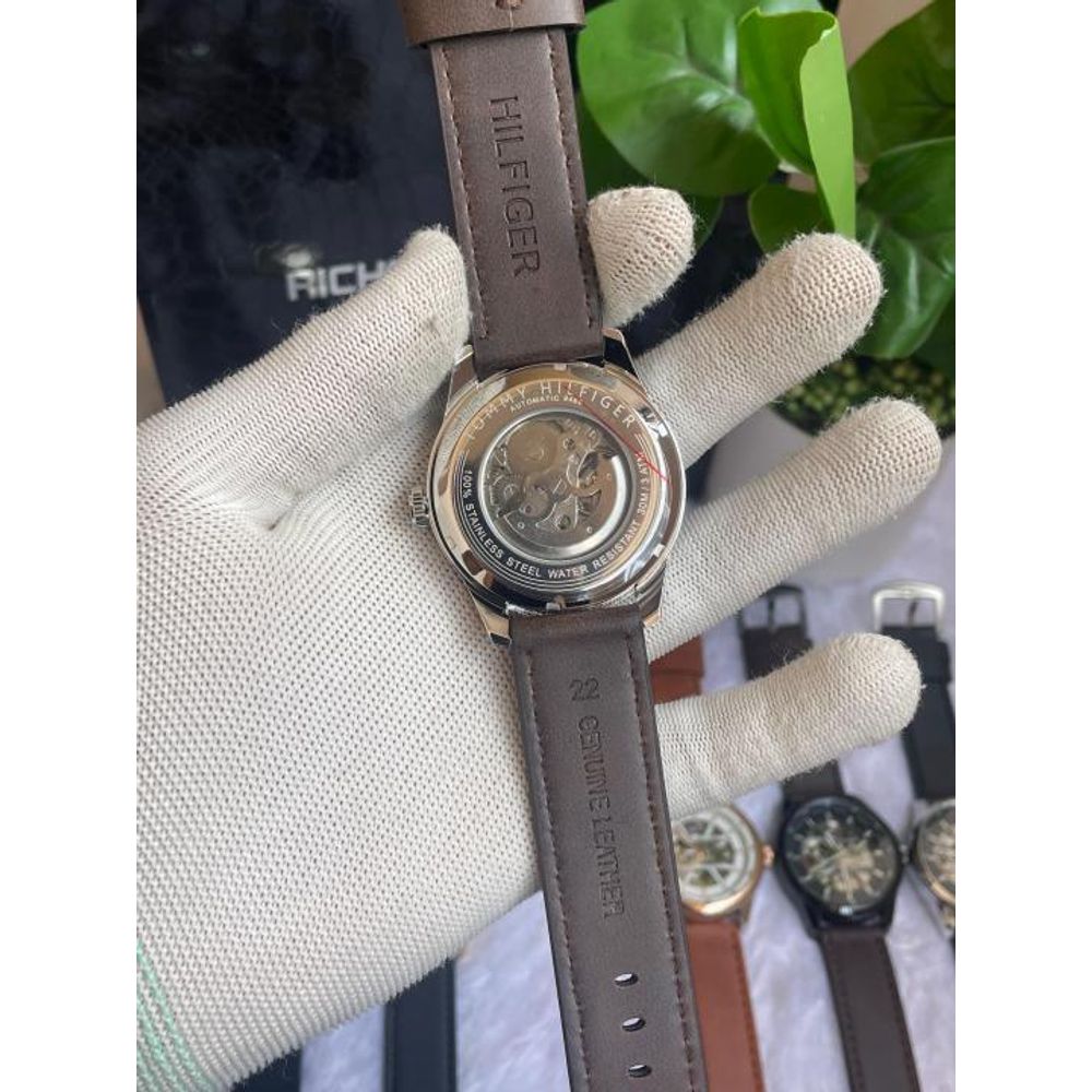 Tommyy  Hilfiger Automatic Leather Belt Brown White Dial AT143