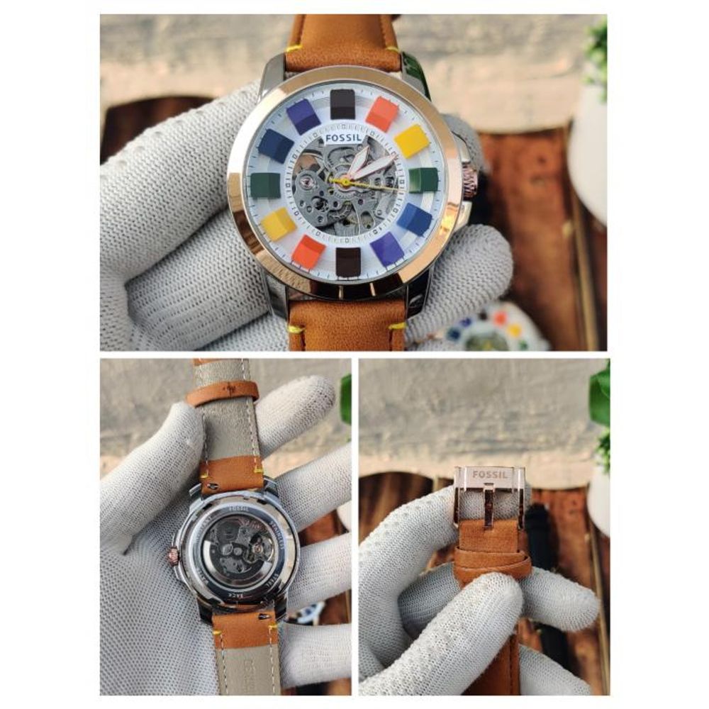 FOSSSIL GRANT COLOURS AUTOMATIC BROWN WHITE DIAL 341