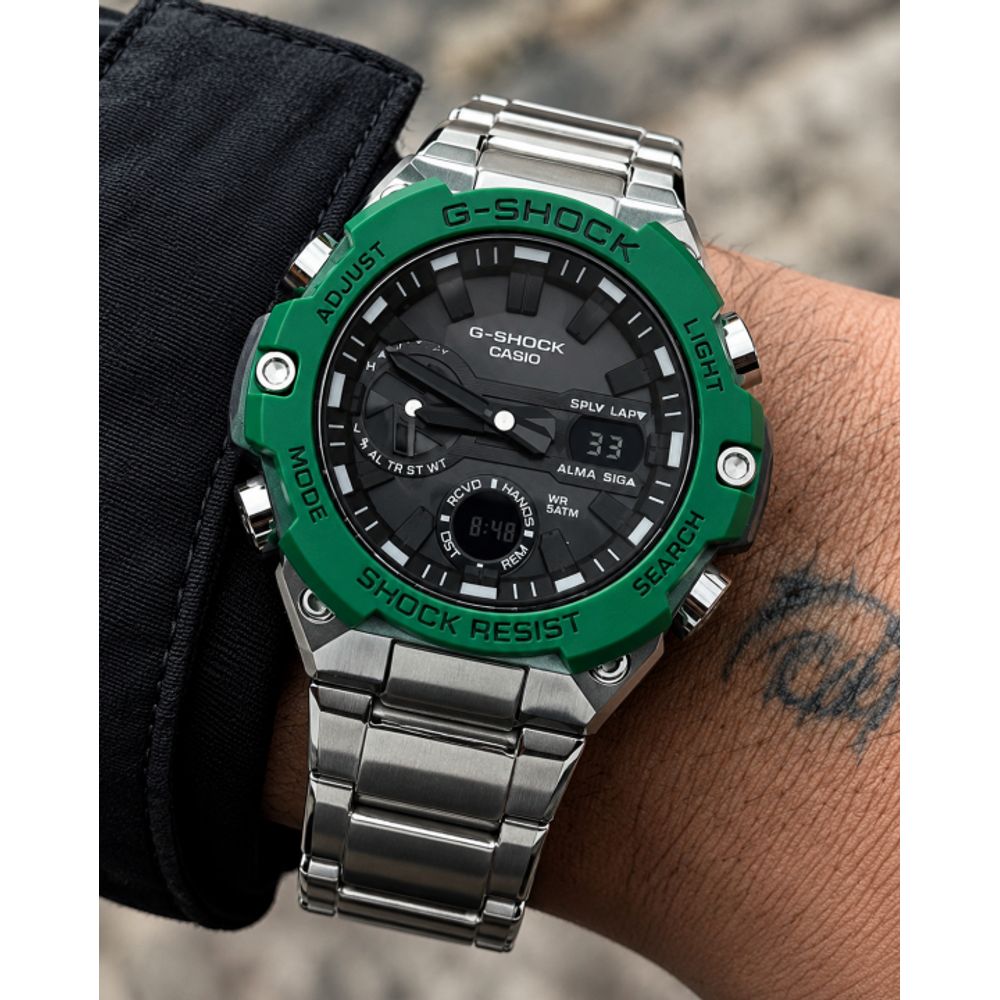 Casio G-Shock GST-B400D-1A Silver Black Green Dial