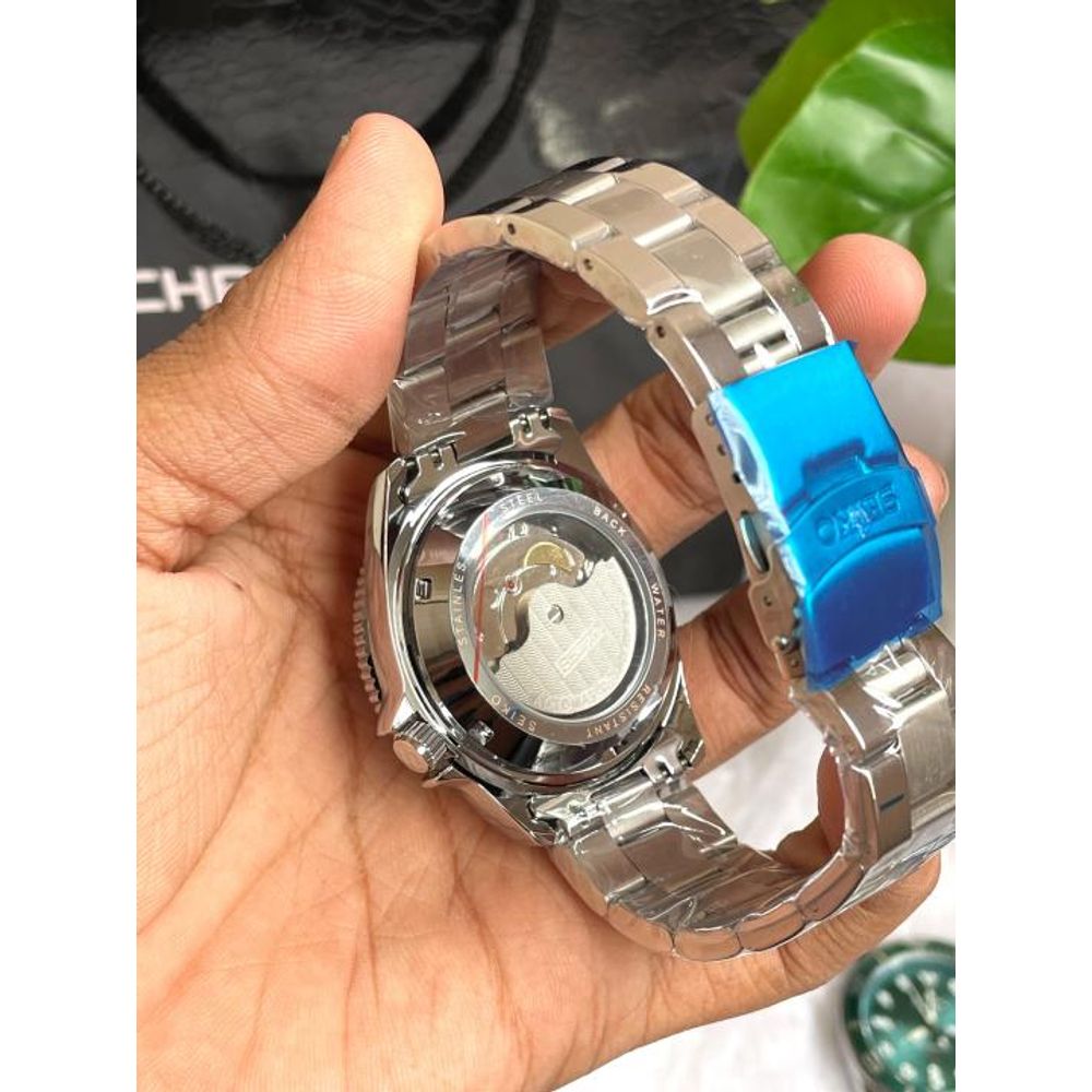 Seiko 5 Sports Day Date Open Back Silver Blue AT458