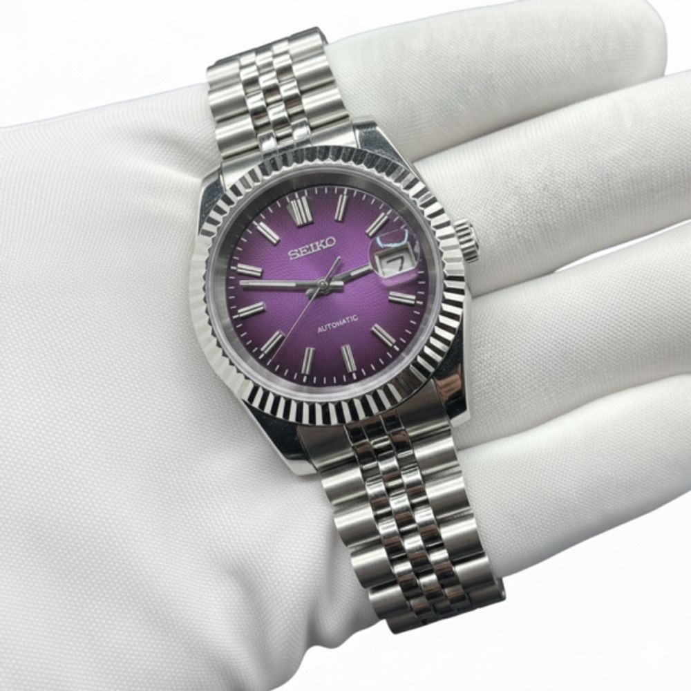 SEIK O MOD DATE JUST PURPLE TEXTURED DIAL 661
