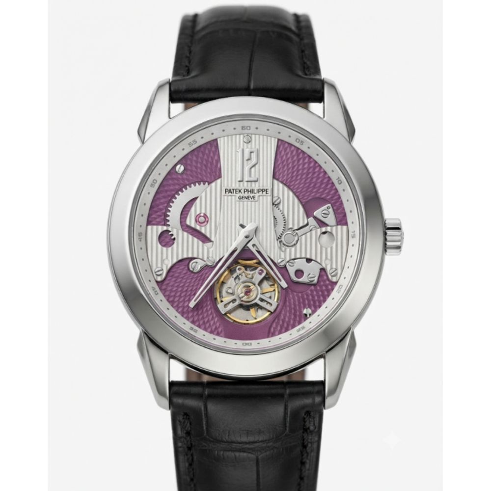 Patek Phillipe Peacock Witness Tourbillon Silver Purple Dial