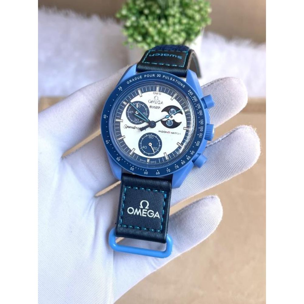 OMEGHA SWACH MOON CHRONOGRAPH BLUE AT317