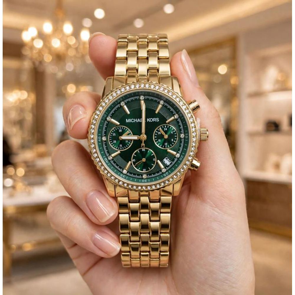 MICHEAL KORS BRYANT GOLD-GREEN WATCH FOR HER 1054