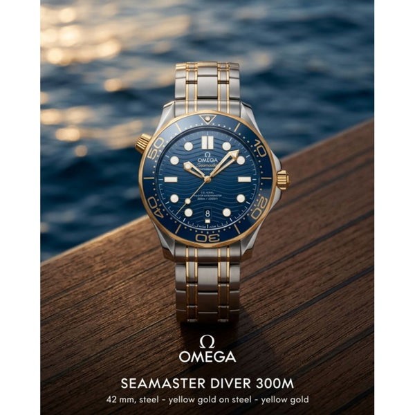 Omegha Seamaster Diver 300M Automatic 2Ton-Gold-Blue
