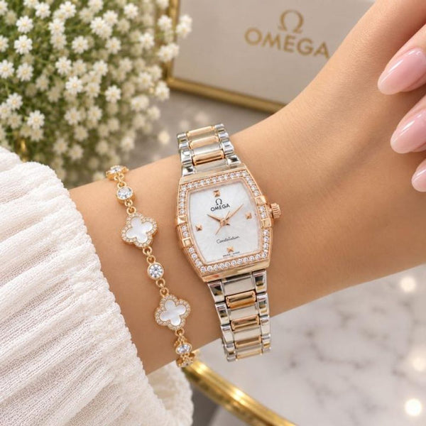 Omegha Constellation Quadrella Rosegold Two Tone White