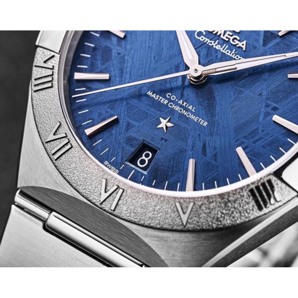Omegha Constellation 41 mm Meteorite Watch silver blue design
