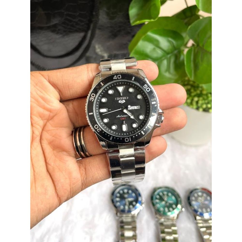 Seiko 5 Sports Day Date Open Back Silver Black AT458