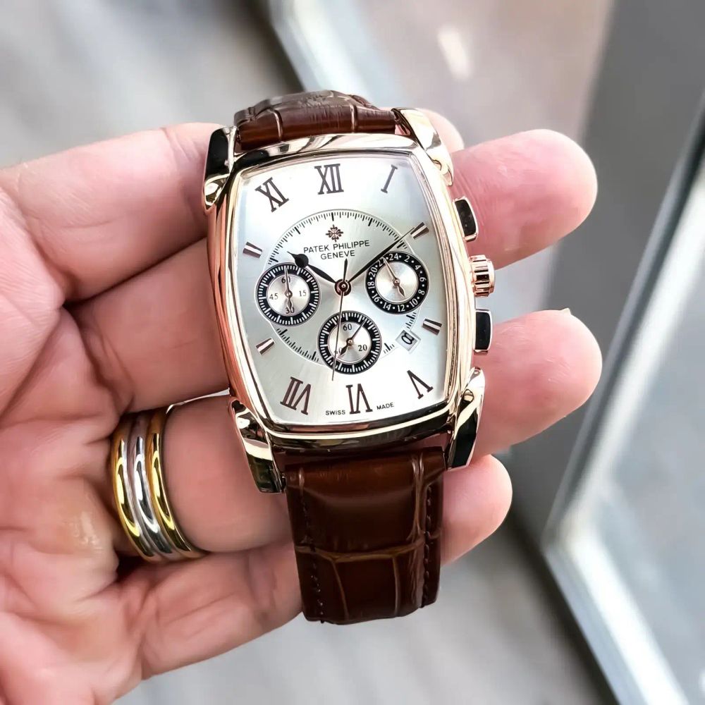 Patek Phillip_e Barrel Chronograph Rose White Brown Belt