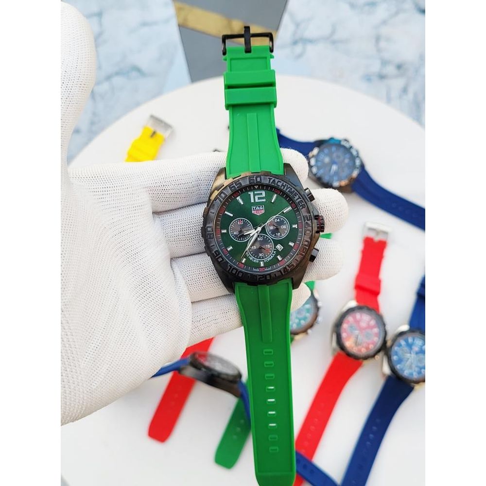 SALEAT Tag Huer FORMULA 1 CHRONOGRPH BLACK GREEN SILICON BELT AT362
