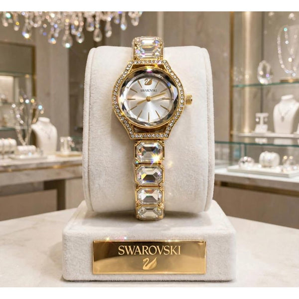 SWAROVSKY CRYSTAL GOLD SILVER WATCH FOR HER 1007