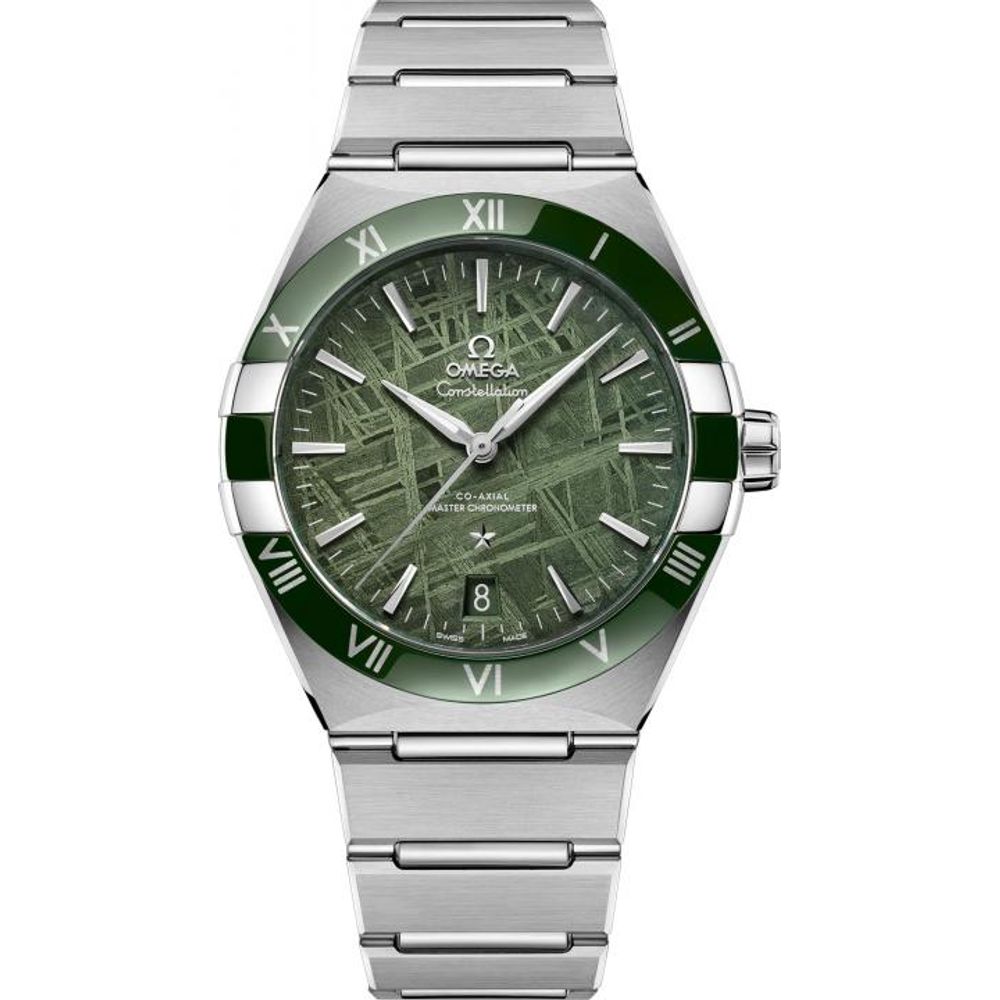 Omegha Constellation 41 mm Meteorite Watch silver green design