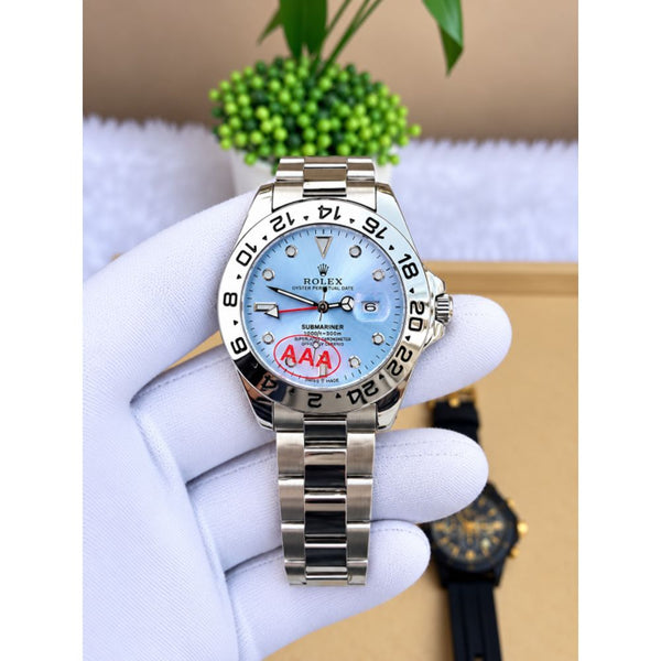 Rollex Explorer Open Back Silver SkyBlue Dial  AT383