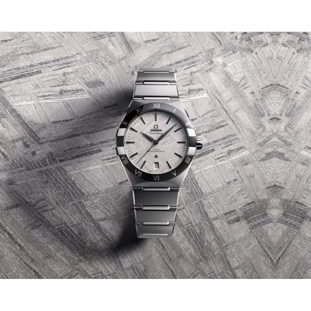 Omegha Constellation 41 mm Meteorite Watch silver white design