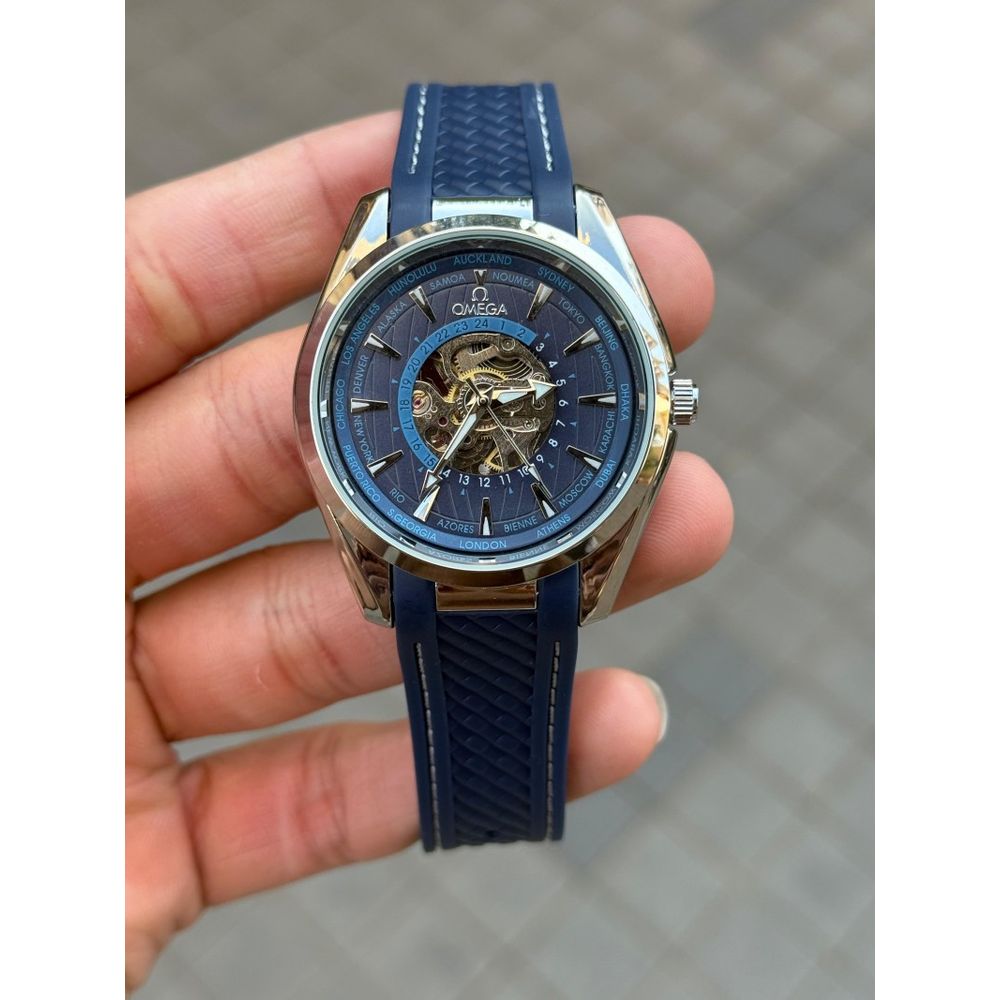 Omeg a Sea Master Aqua Terra World Timer Automatic Blue Silicone