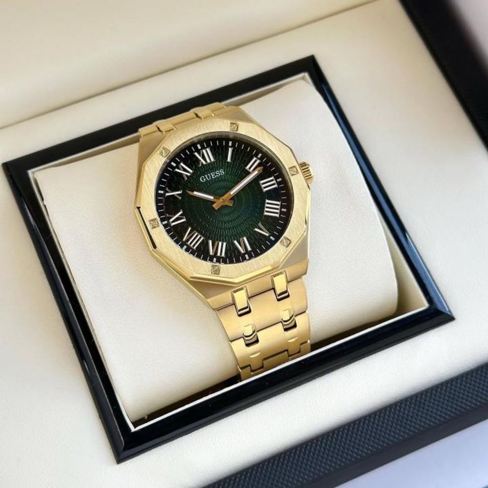 GUES_S ASSET Men  Round Dial Analog  gold green