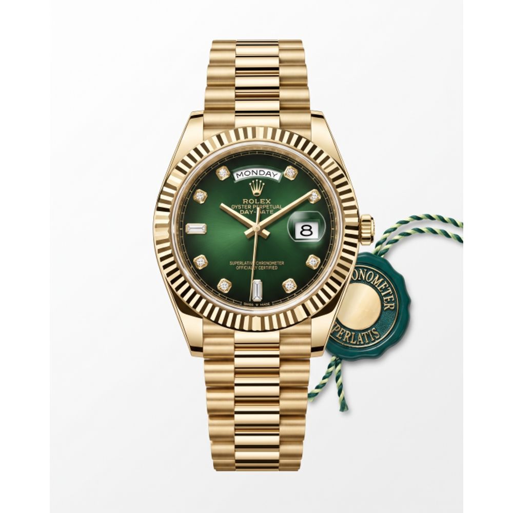 Rolee_x Oyster Perpetual Day Date Diamond Gold Green Dial