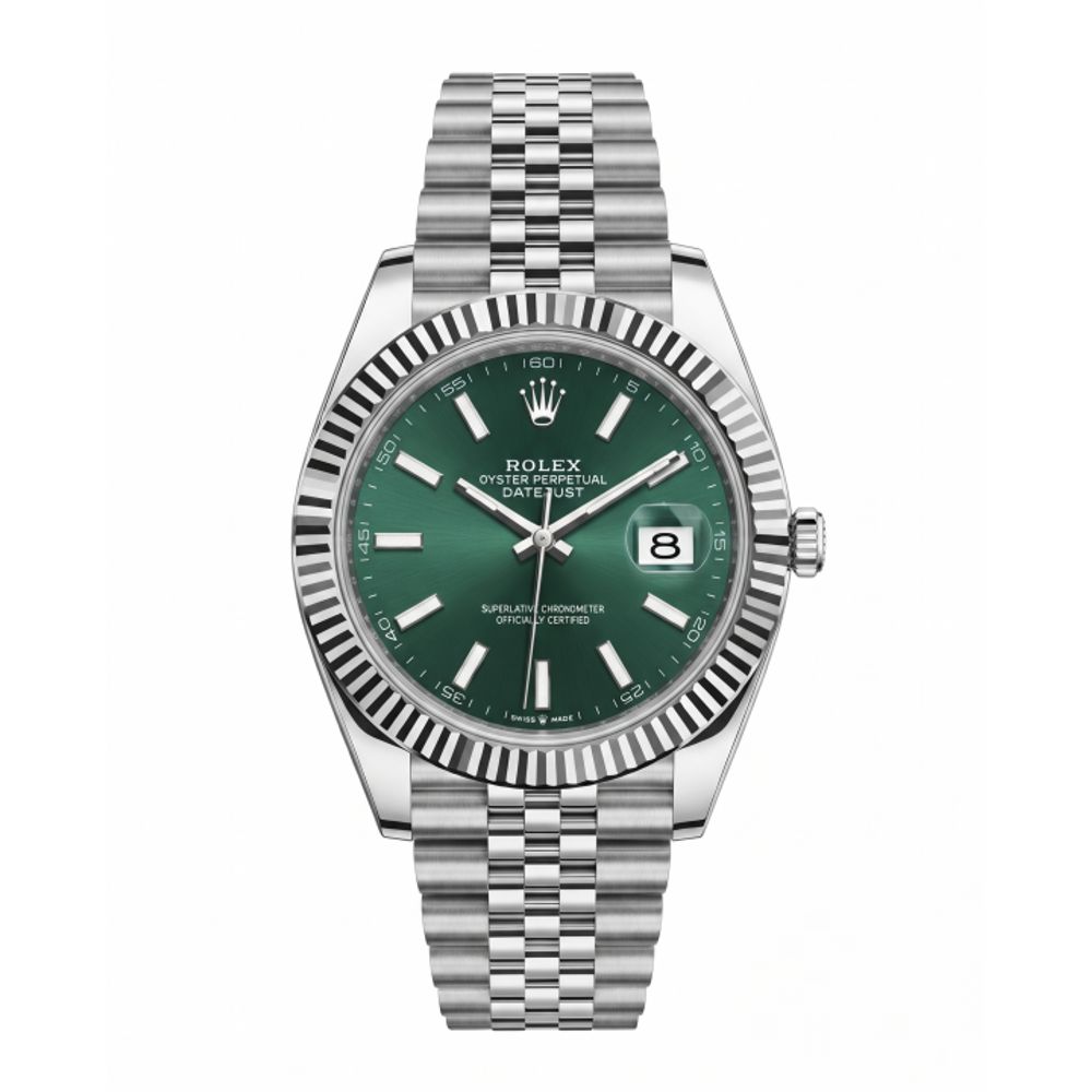 Rolee_x Oyster Perpetual Date Just Silver Green Dial