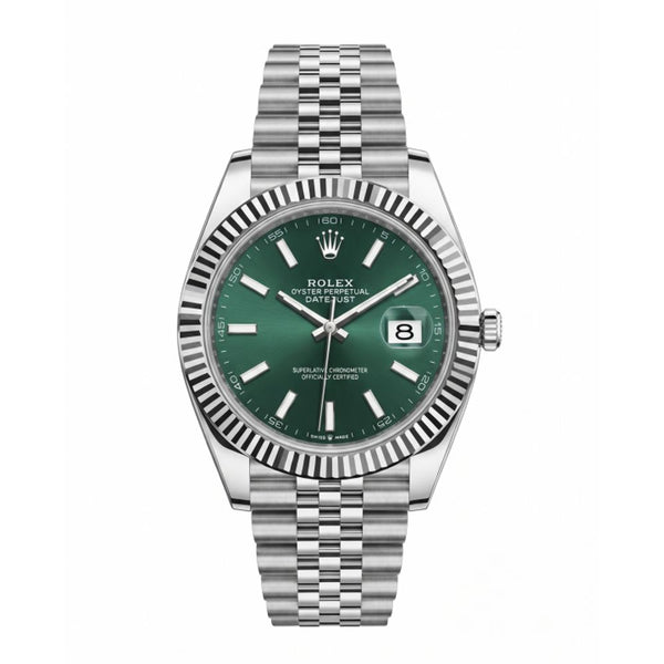 Rolee_x Oyster Perpetual Date Just Silver Green Dial