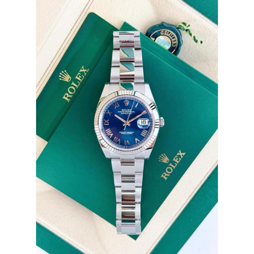 Rollex DateJust Automatic Premium FST Oyster Silver Blue Roman Dial AT468