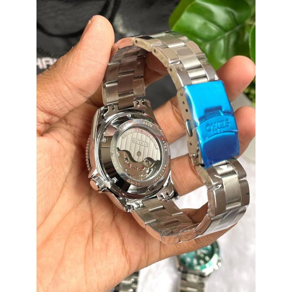 Seiko 5 Sports Day Date Open Back Silver Red Blue AT458