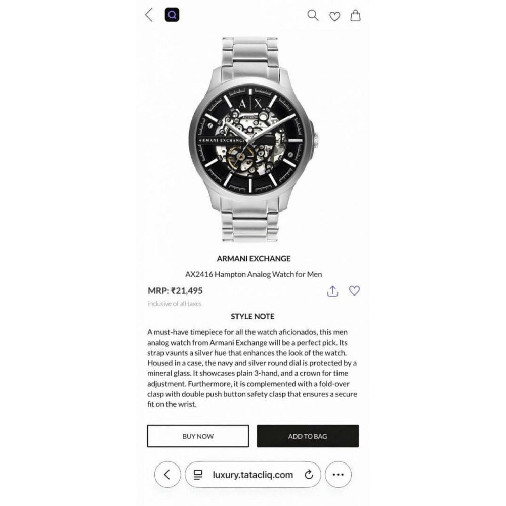 Armaann_i Exchange Ax2418 Hampton Automatic silver Black