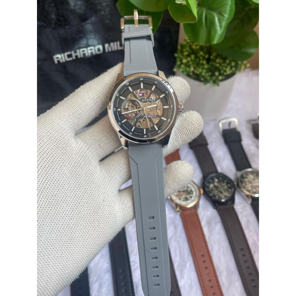 Tommyy  Hilfiger Automatic Silicon Belt Grey Silver Black AT145