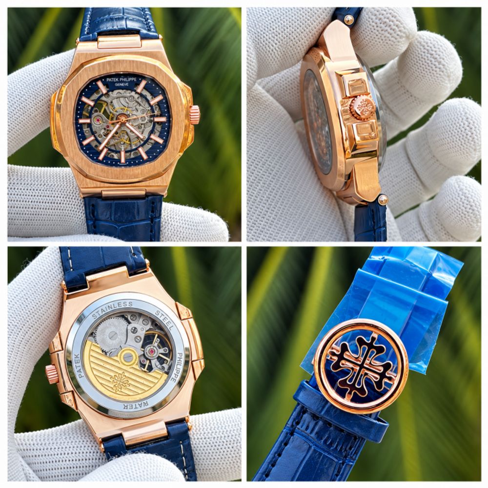 PATEK PHILIPE AUTOMATIC LEATHER BELT BLUE COPPER AT288