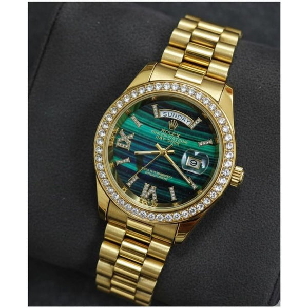 Rolee_x Oyster Perpetual Day Date Diamond Gold-Green