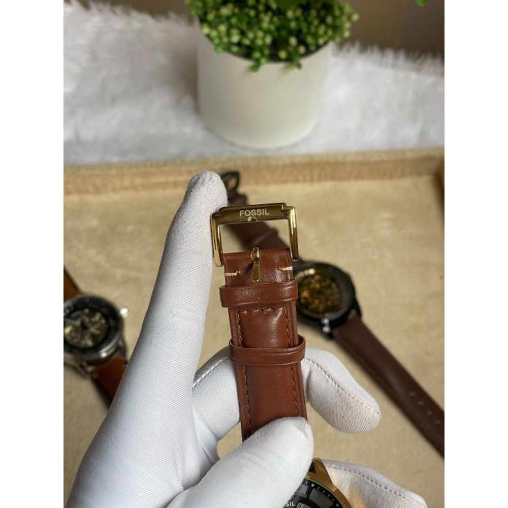 FOSIL TOWNSMAN AUTOMATIC GOLD BROWN LEATHER BELT AT165