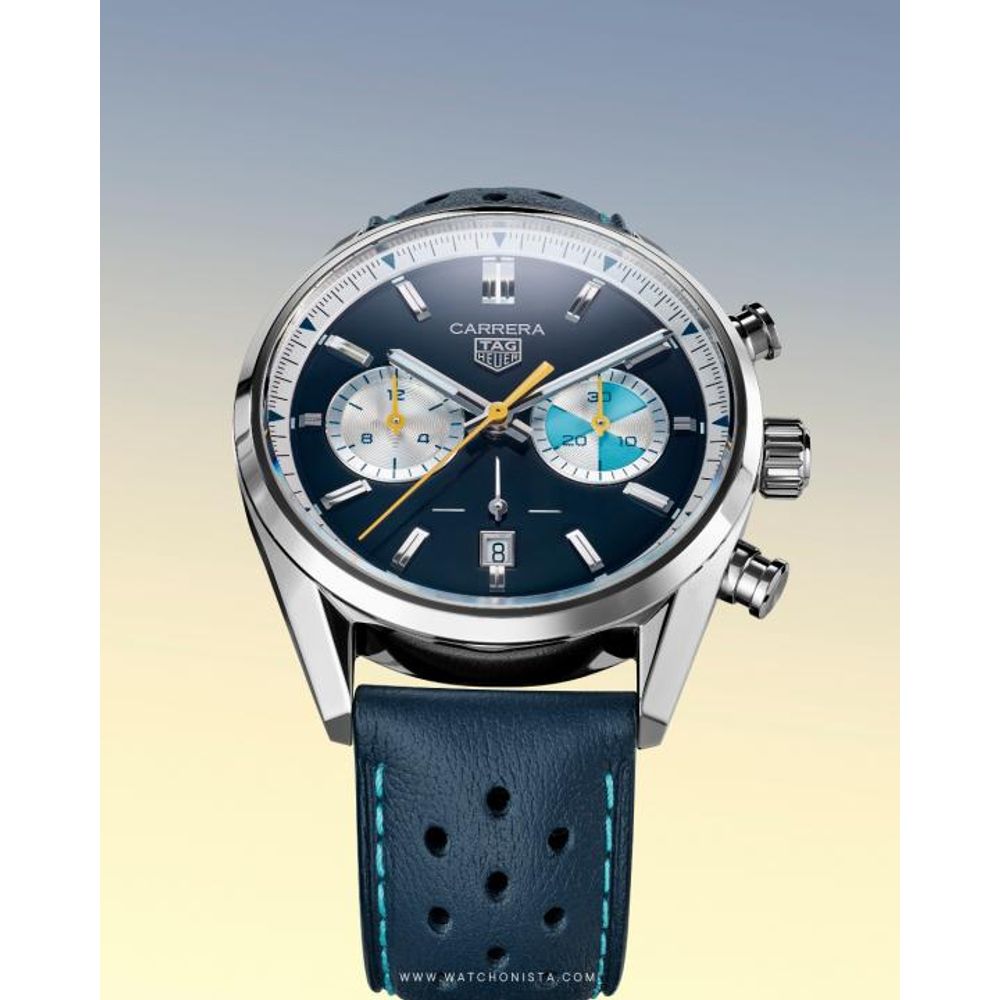 TAG Heuuer Carrera Chronograph blue brown and white